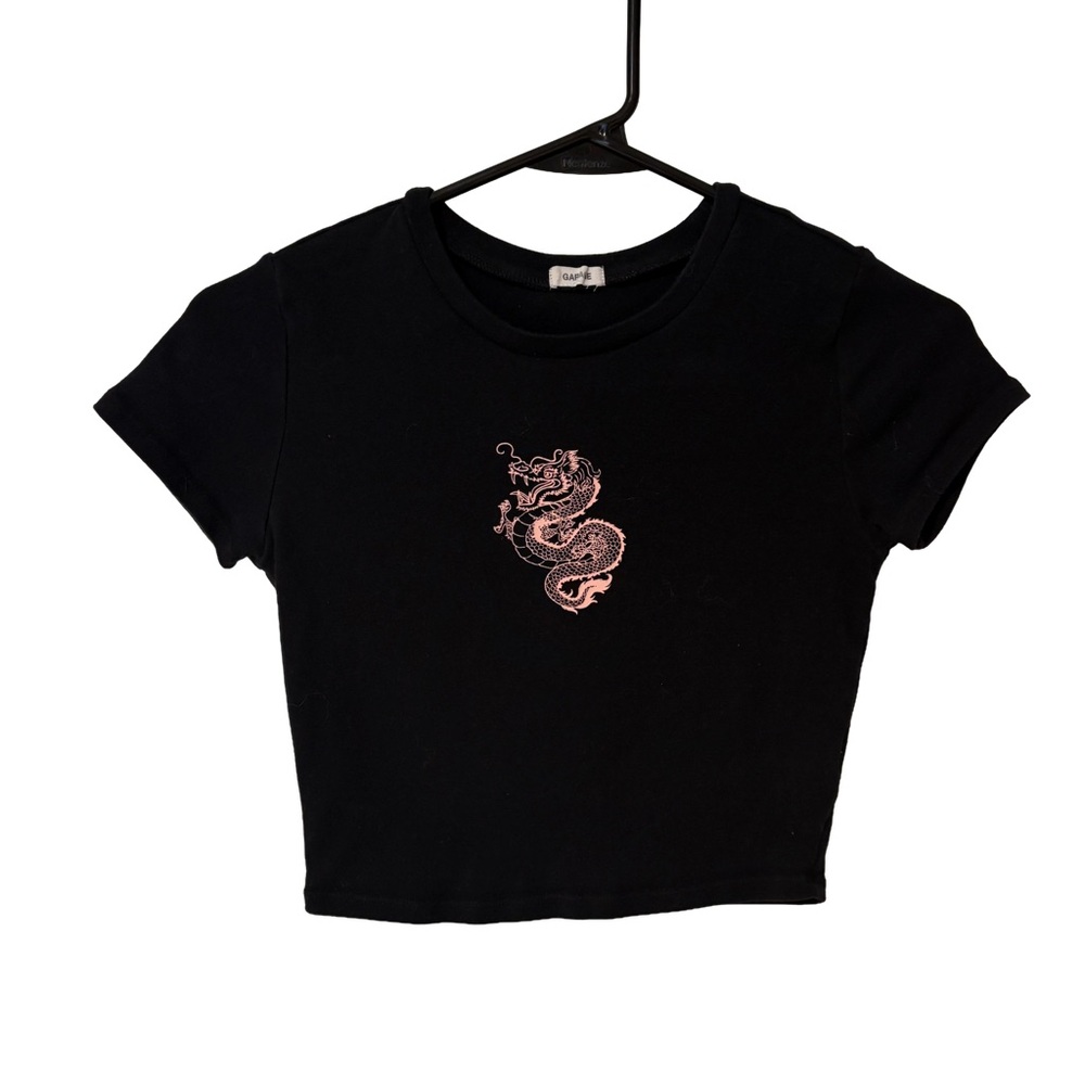 Garage Black Crop Top with Pink Dragon Design